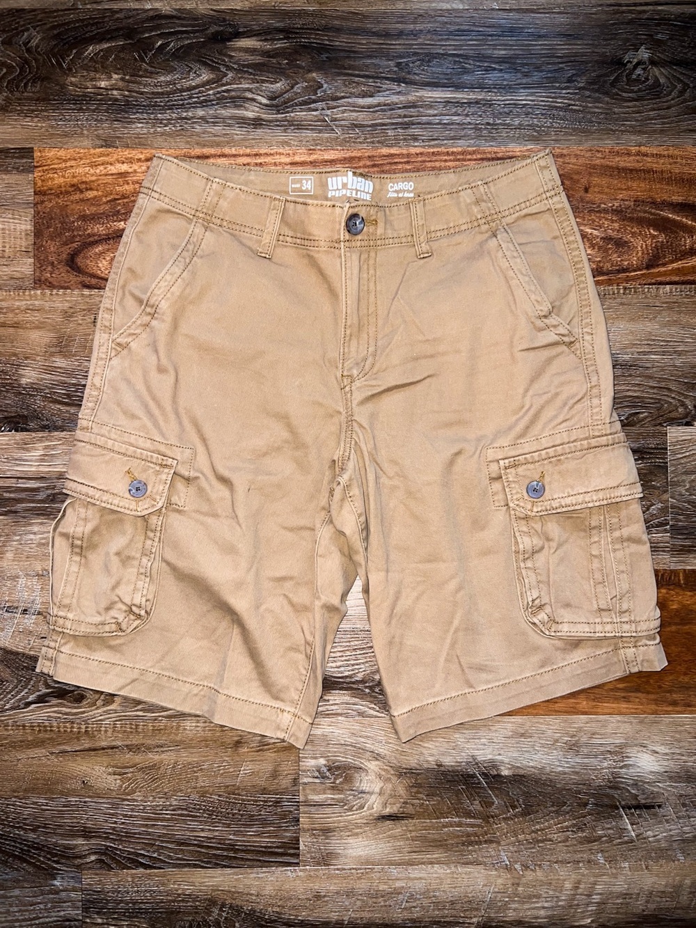 Urban Pipeline Khaki Cargo Shorts, Size 34